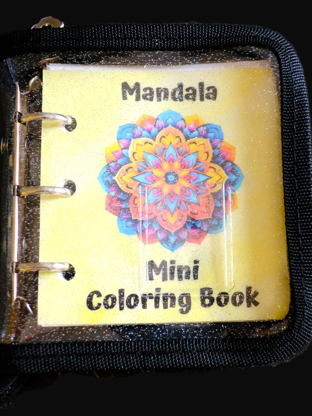 Mini Coloring Book & Pencil Set, Mandala Themed, Handmade, binder cover